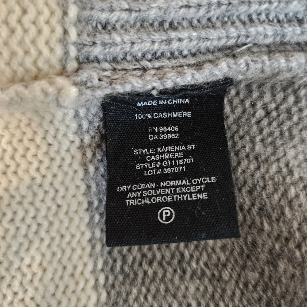 Theory Cashmere Sweater M Karenia Oversized Striped Crewneck Gray Cream High Low